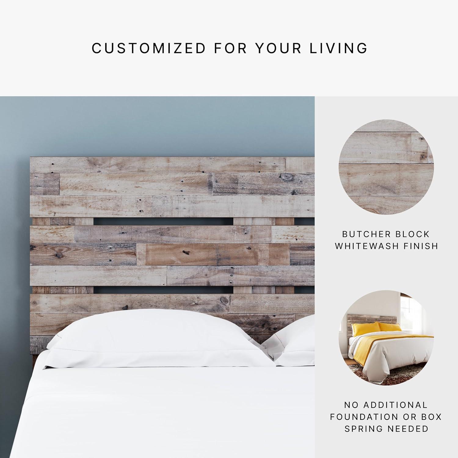 Signature Design by Ashley Queen Neillsville Platform Bed Whitewash: Beach Chic Urban Style, Pine Grain, No Box Spring Needed