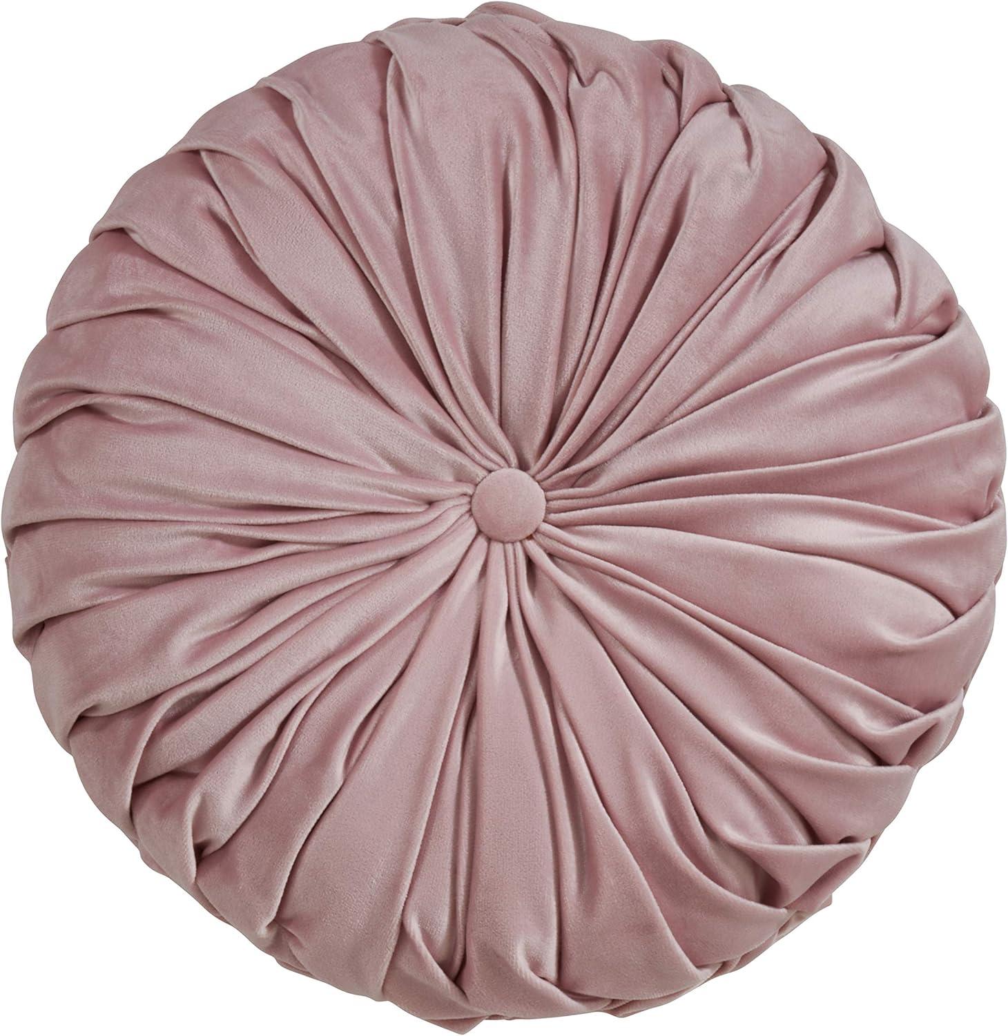 14" Velvet Pintucked Poly Filled Round Throw Pillow - Saro Lifestyle