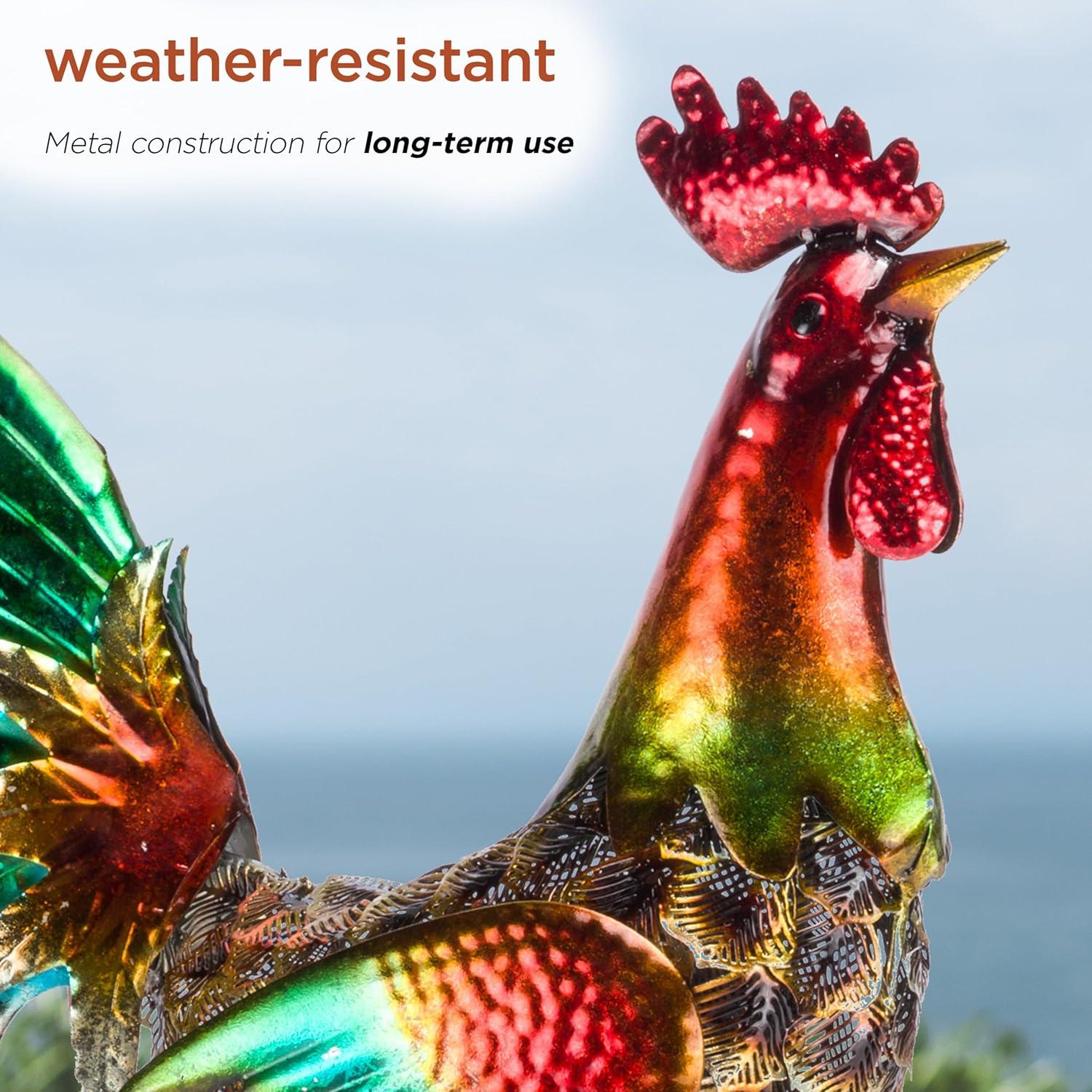 16" x 14" Outdoor Iron Rooster Yard Statue Brown - Alpine Corporation: Metallic Garden Decor