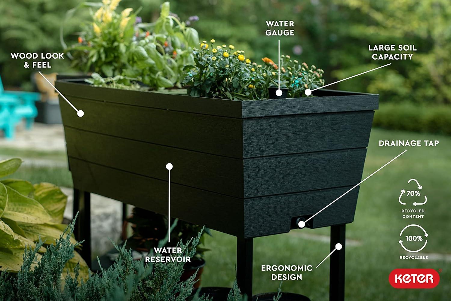 Graphite Resin Elevated Garden Bed with Self-Watering System