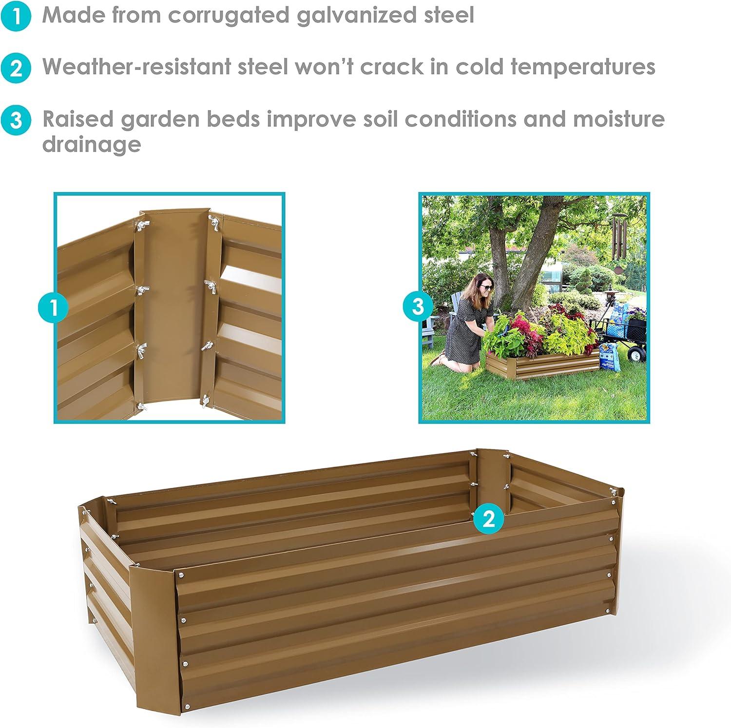 Sunnydaze Raised Hot Dip Galvanized Steel Rectangle Garden Bed for Plants, Vegetables, and Flowers - 48" L x 11.75" H - Brown