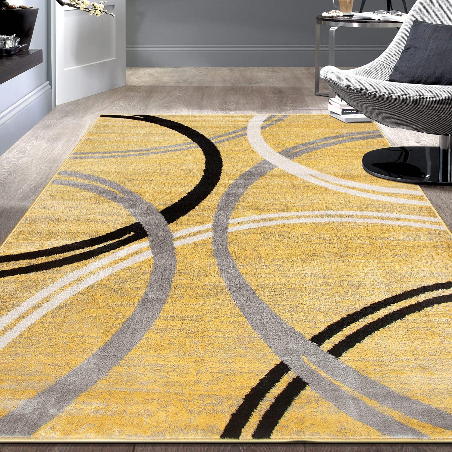 Modern Abstract Yellow 3'3"x5' Synthetic Easy Care Area Rug