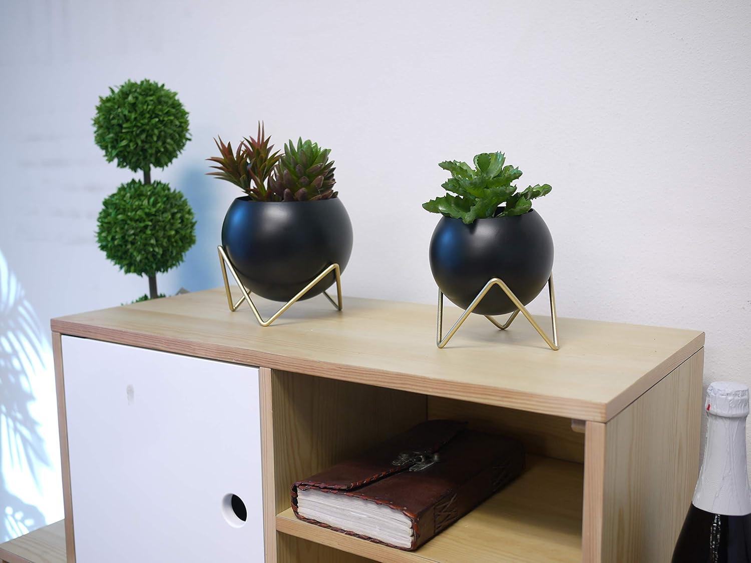 Admired by Nature  Spherical Planter, Gold & Black - Set of 2