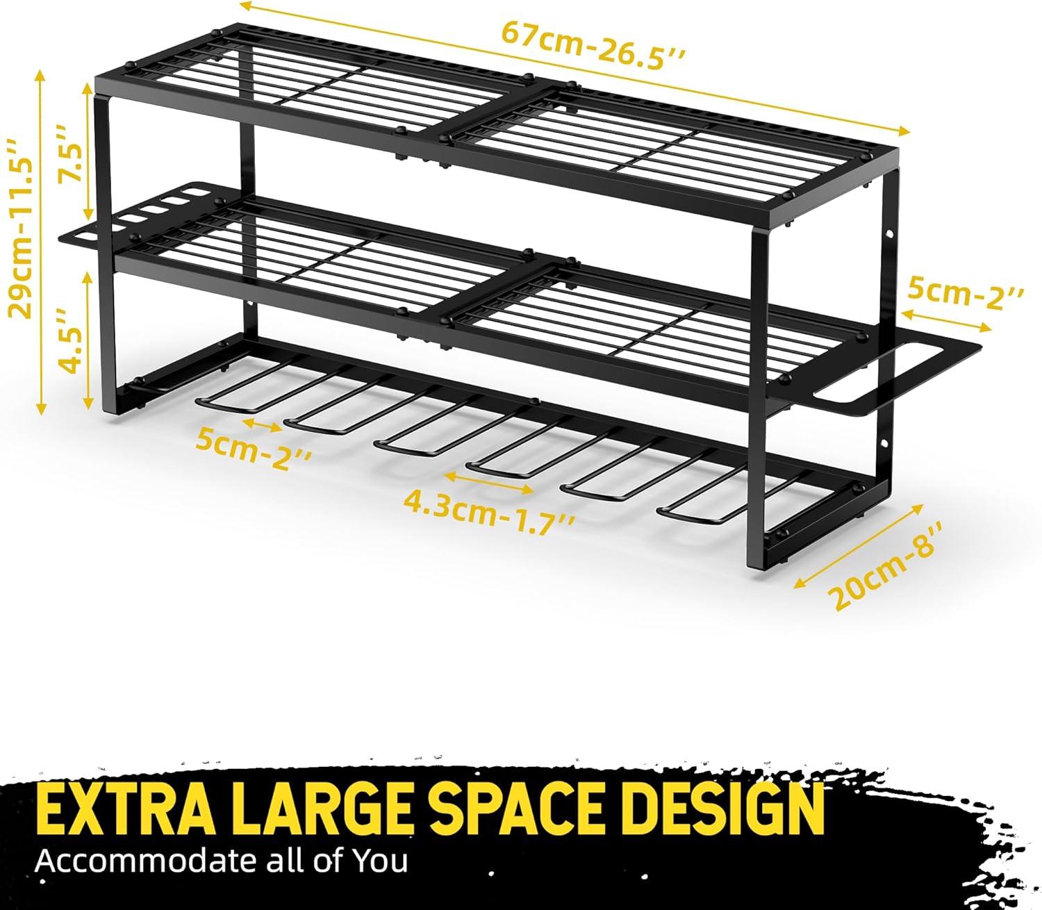 Power Tool Organizer, 7 Drill Holder for Tool Organizer, Storage and Organization for Garage, Heavy Duty Metal Tool Shelf Utility Rack for Cordless Power Tools Suitable for Pegboard/Workshop