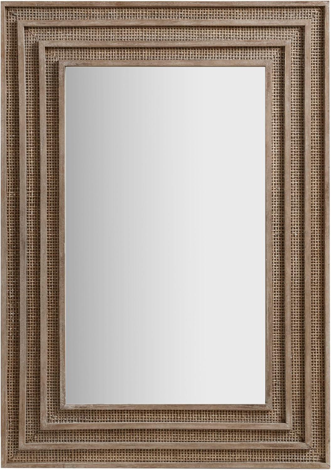 Playa Rectangular Wood And Rattan Wall Mirror