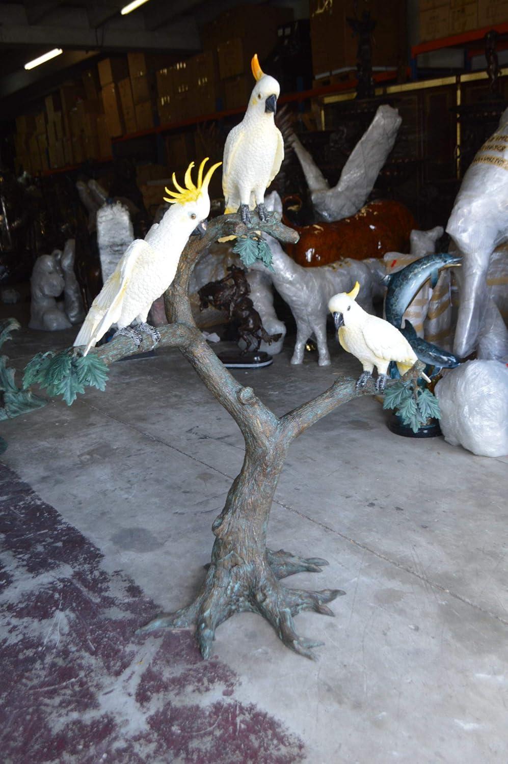 Nifao Statues Three Cockatoo on a Tree Bronze Statue -  Size: 55"L x 34"W x 68"H.