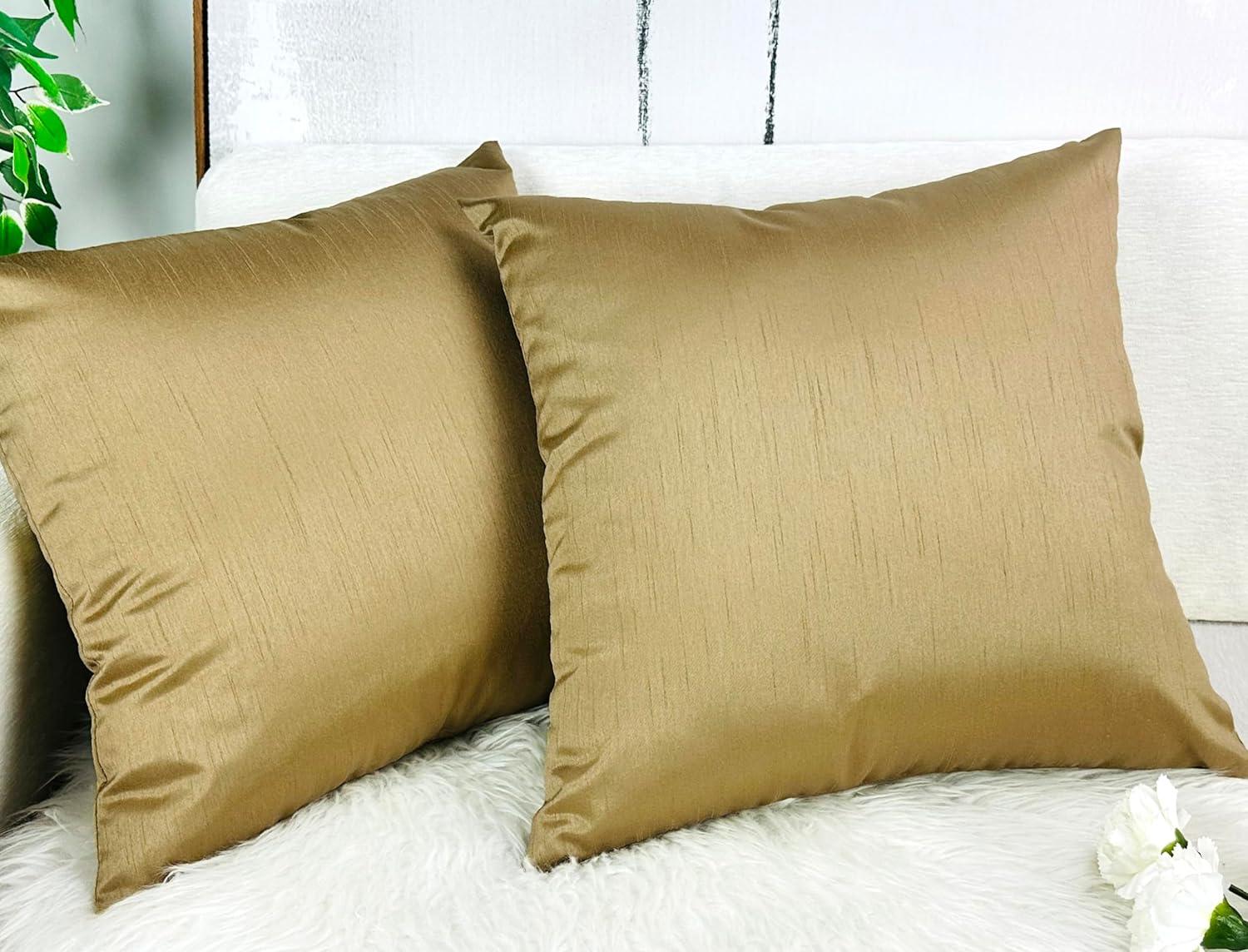 Aiking Home 20x20 Inches Faux Silk Square Throw Pillow Cover, Zipper Closure, Brass (Set of 2)