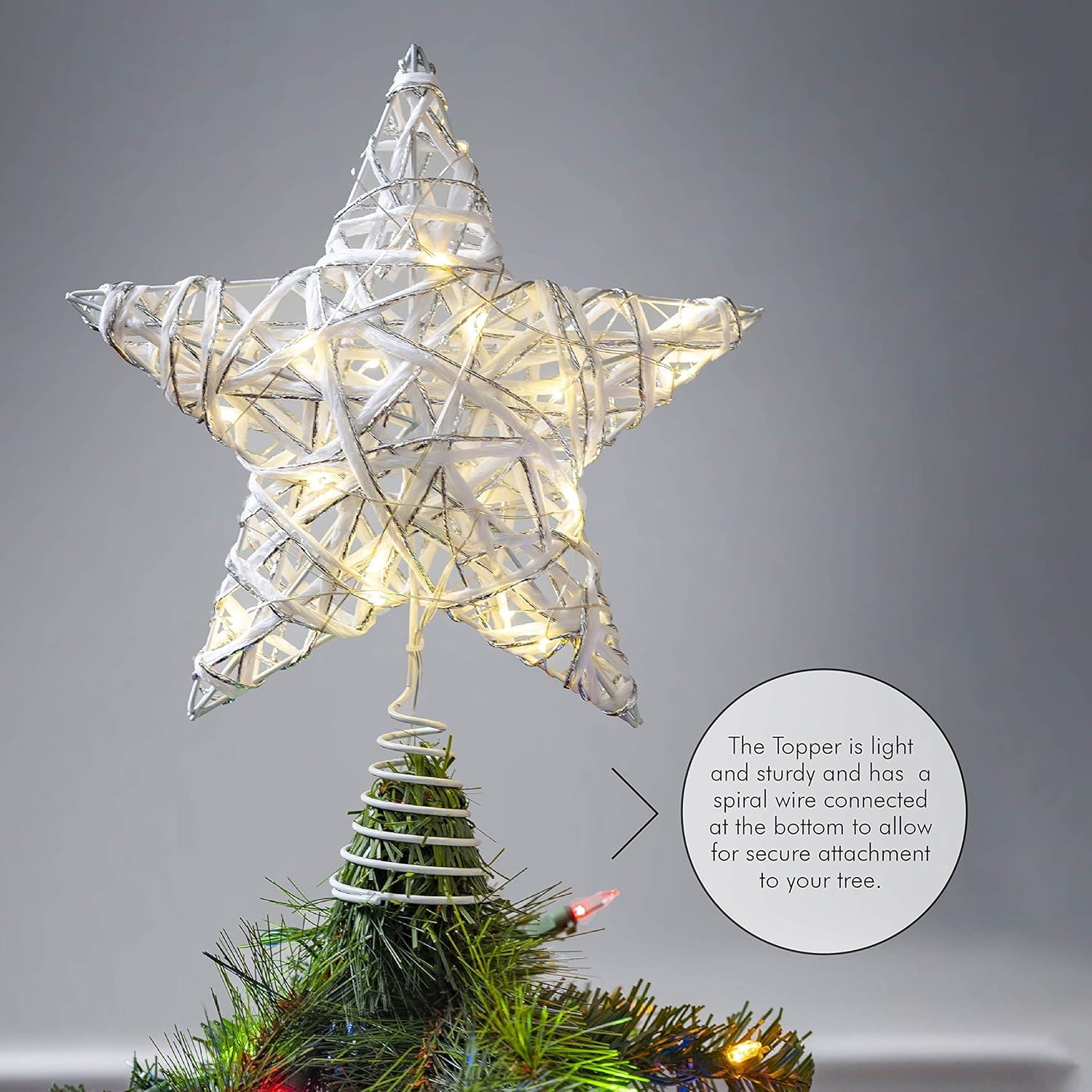 Ornativity Christmas Rattan Lit Tree Topper - White and Silver