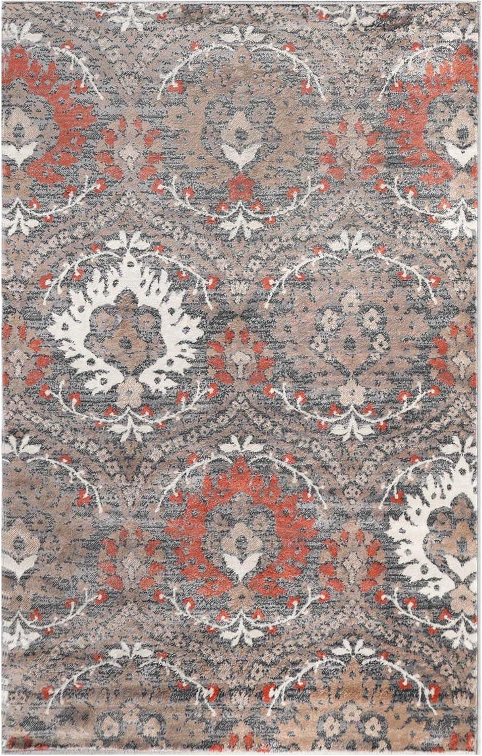 Superior Augusta Oriental 5' x 8' Area Rug, Indoor Rugs For Living Room Bedroom, Rust