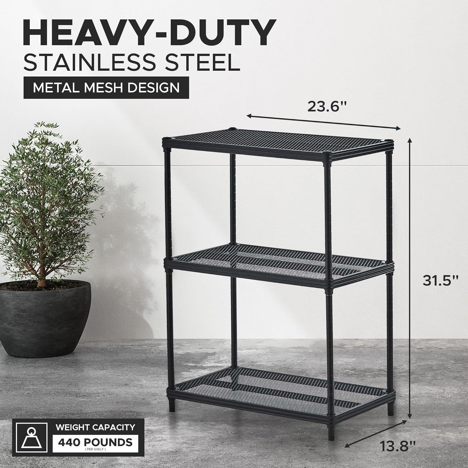 Design Ideas MeshWorks 3 Tier Full-Size Metal Storage Shelving Unit Rack