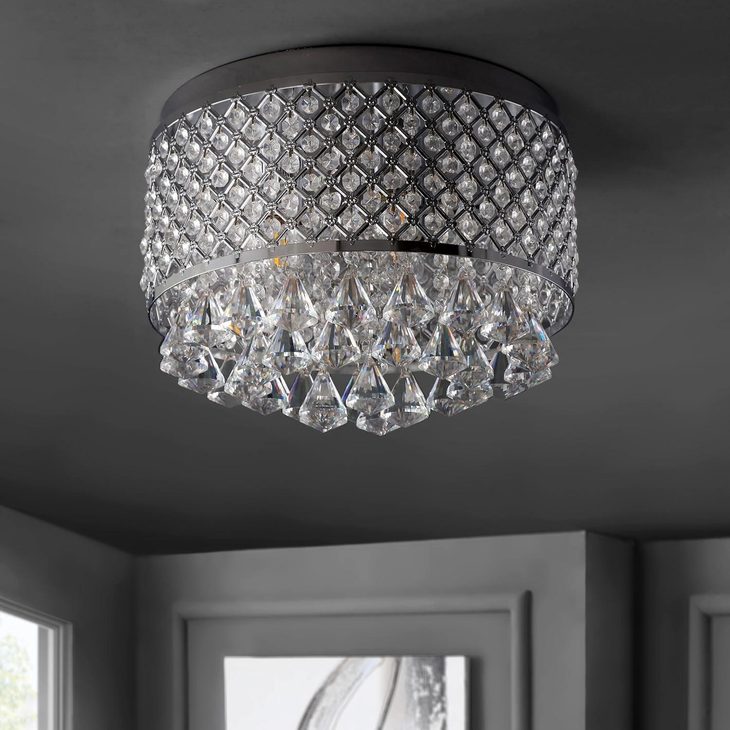 JONATHAN Y Evelyn 3-Light Crystal Drops/Metal LED Flush Mount