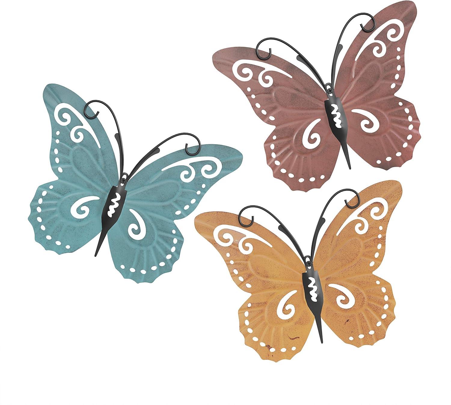 Hastings Home 3-Pc Modern Butterfly Metal Wall Art Set