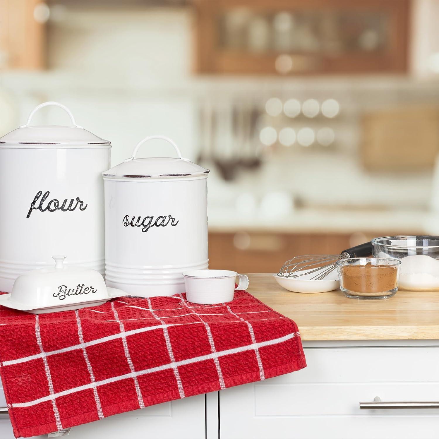 AuldHome Design Enamelware White Sugar Canister; Rustic Farmhouse Style Kitchen Storage