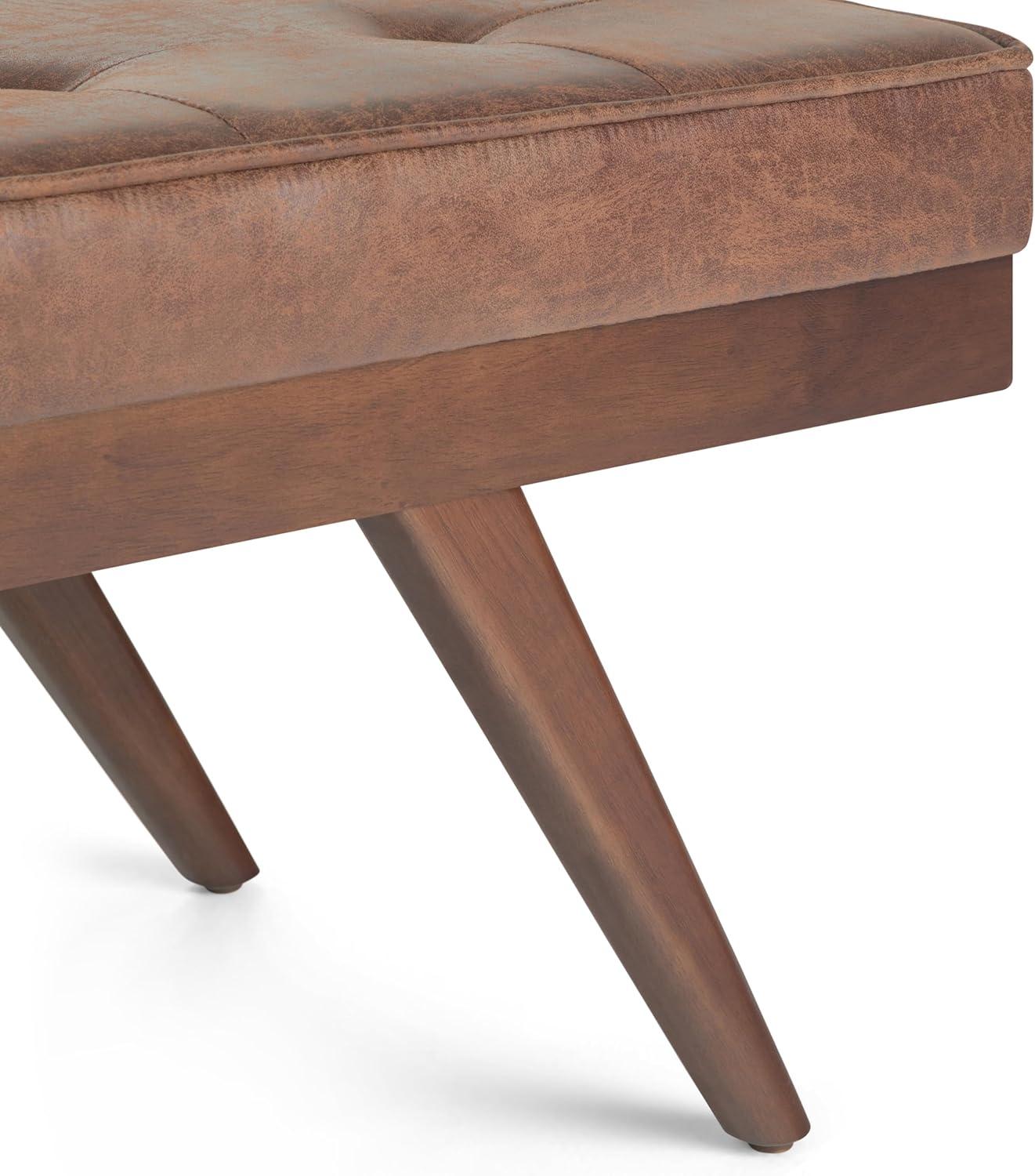 Simpli Home Pierce Solid Hardwood Mid Century Ottoman Bench In Distressed Umber Brown