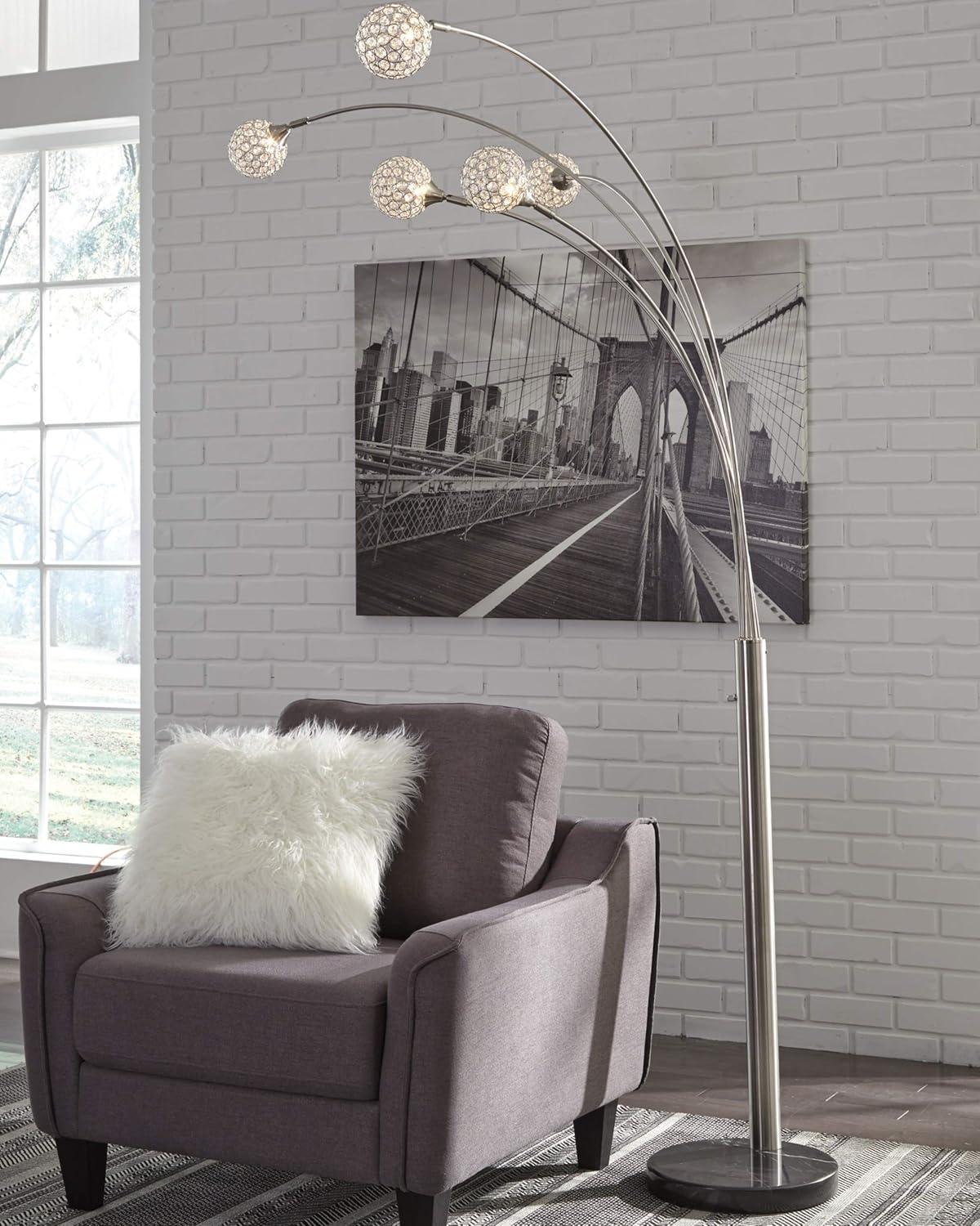 Signature Design by Ashley Winter Arc Floor Lamp Black/Silver: Contemporary Multi-Head, Dimmable, Marble Base