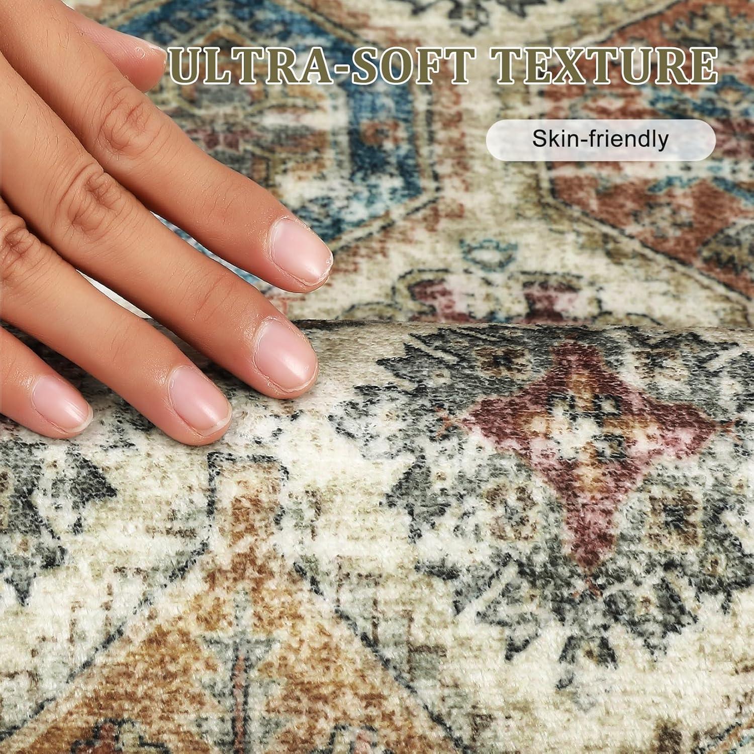 Garvee 8'x10' Large Area Rug for Living Room Vintage Rug Geometric Rug Non Slip Low Pile Indoor Bedroom Rug, Multi