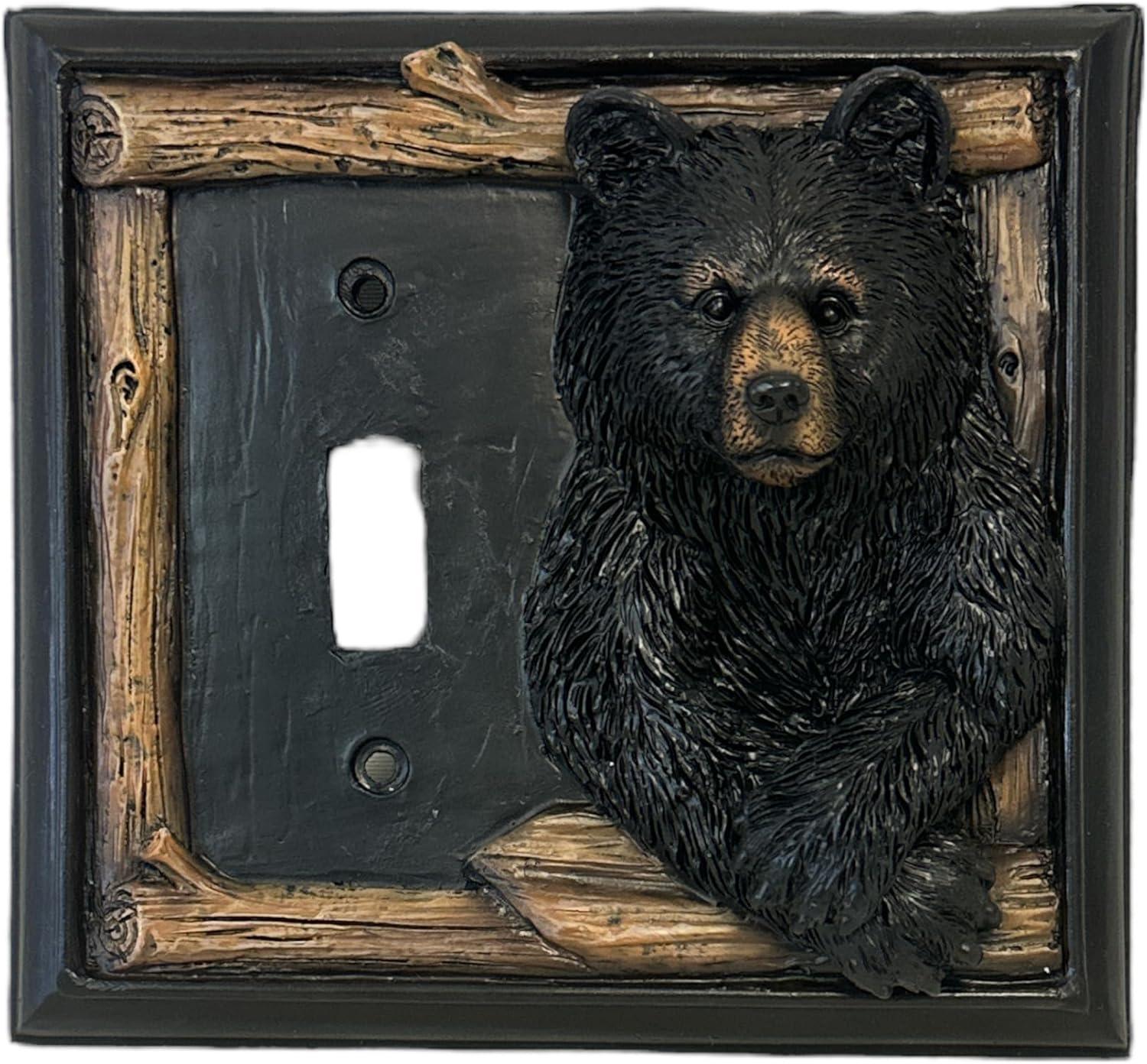 De Leon Collections Decorative Single Light Switch Cover Plate, Standard Size Polyresin, Bear in Window
