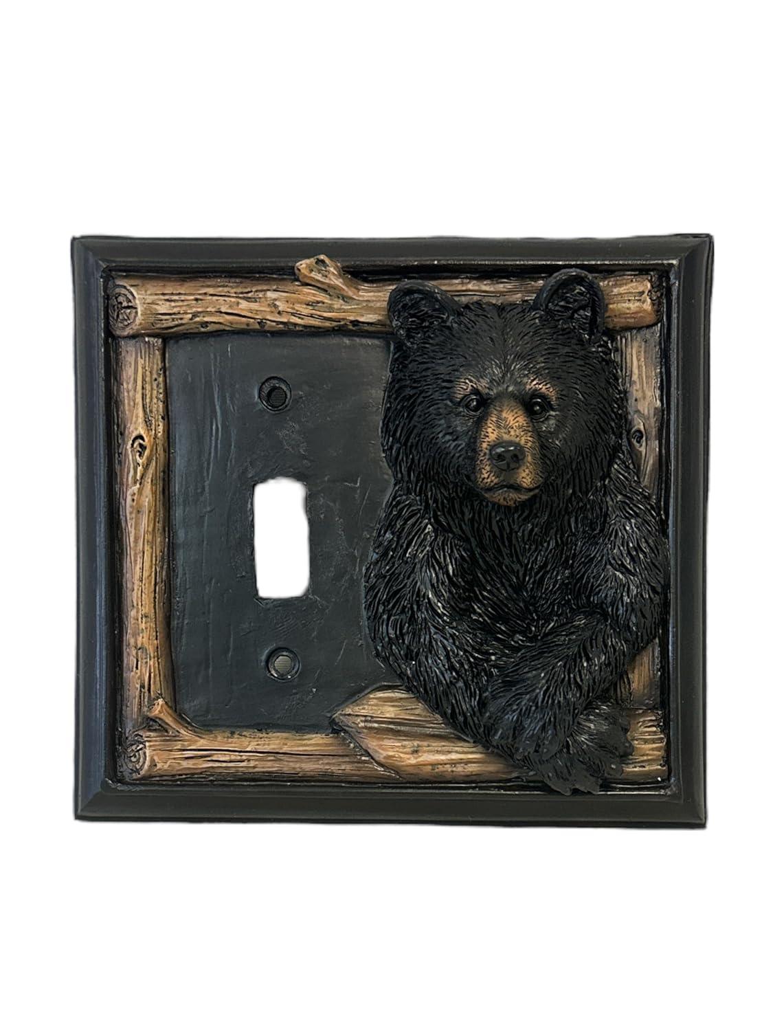 De Leon Collections Decorative Single Light Switch Cover Plate, Standard Size Polyresin, Bear in Window