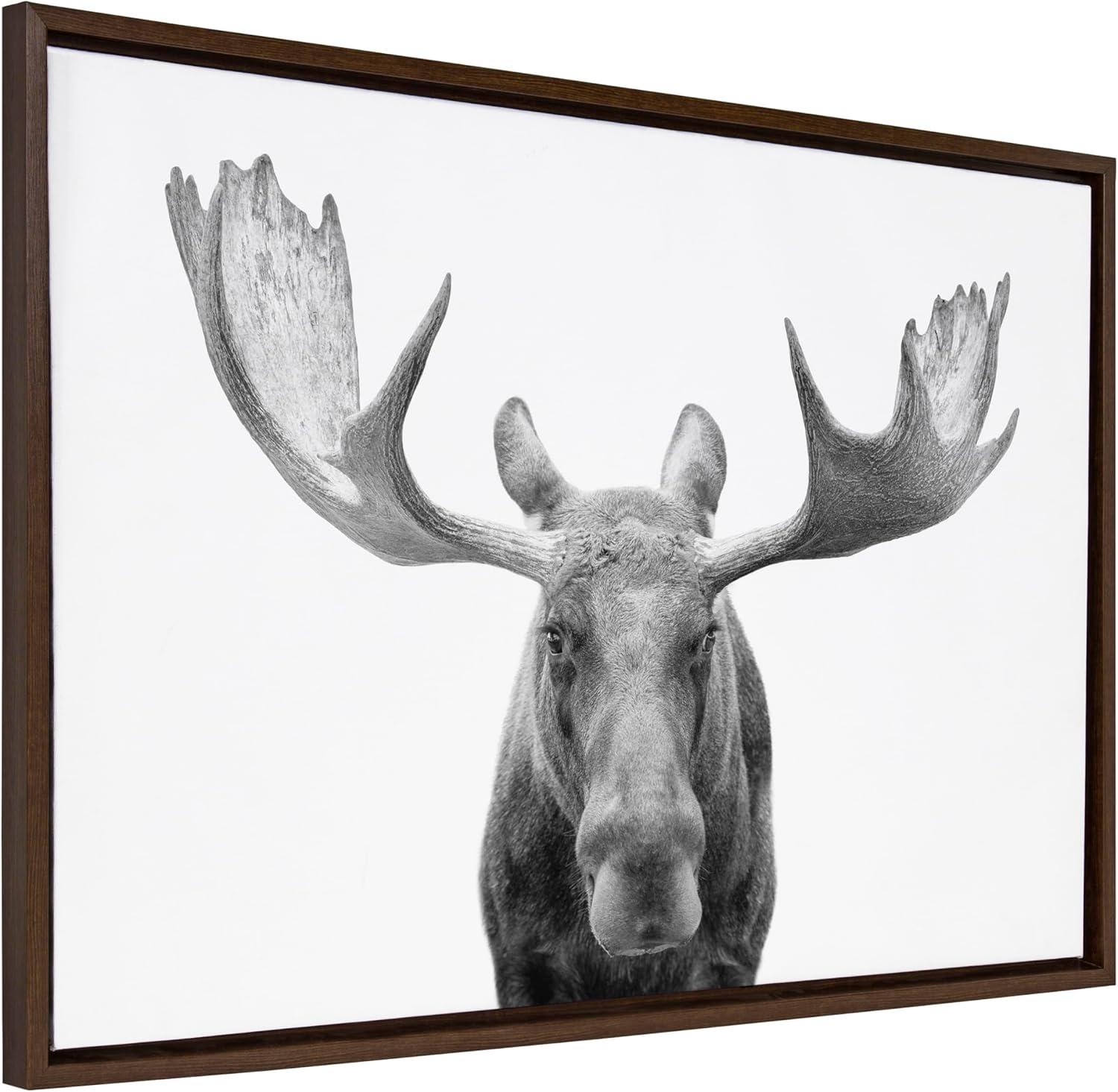 Kate & Laurel All Things Decor Sylvie Moose Black and White Framed Wall Art by Amy Peterson Art Studio Brown