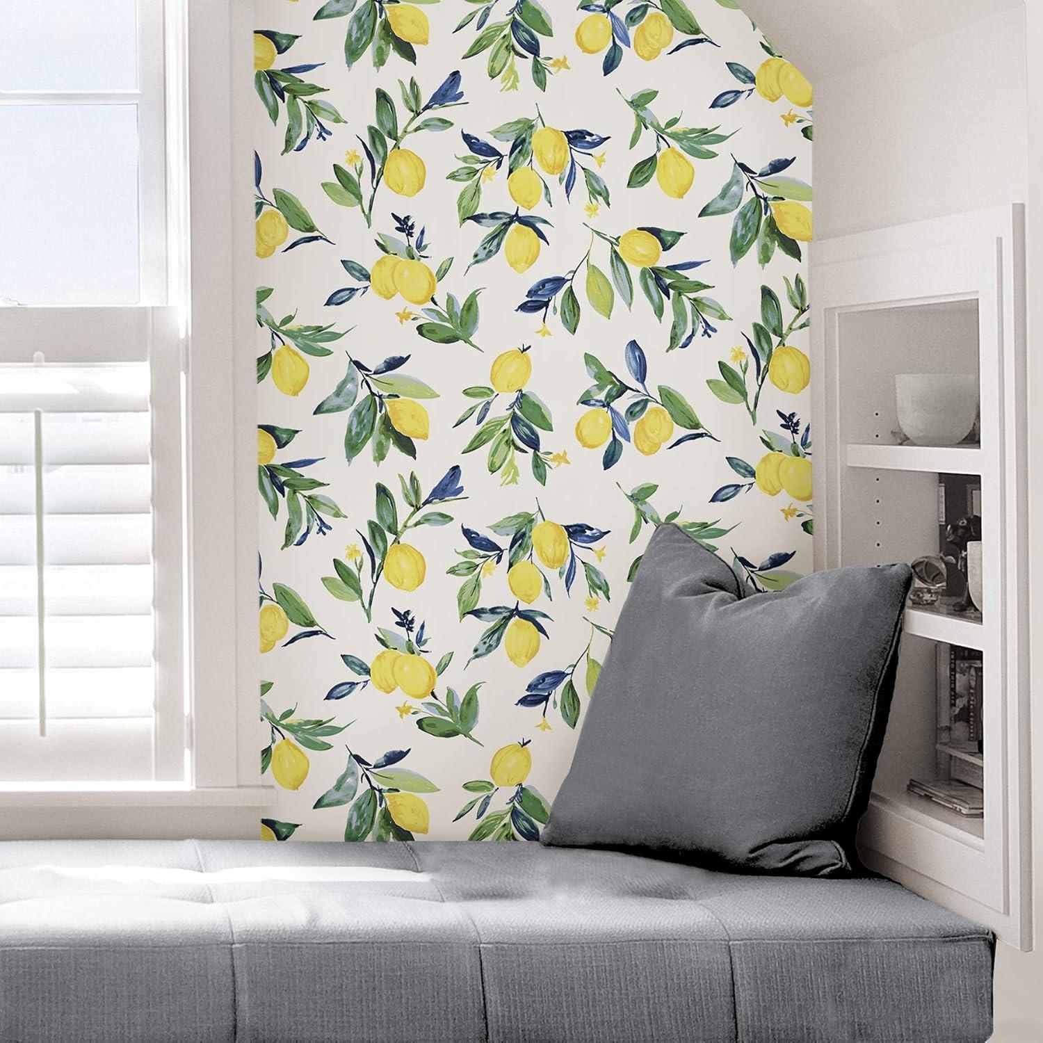 NuWallpaper Lemon Drop Yellow Vinyl Peel And Stick Wallpaper, 216-in by 20.5-in, 30.75 sq. ft.