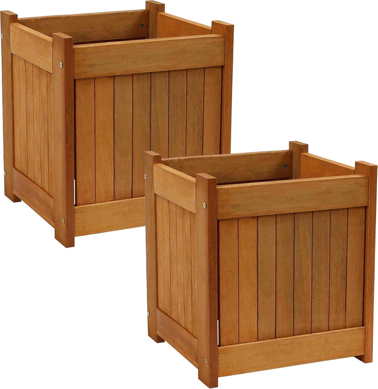 Sunnydaze Outside Meranti Wood Outdoor Planter Box with Teak Oil Finish for Garden, Porch and Patio - 16" Square