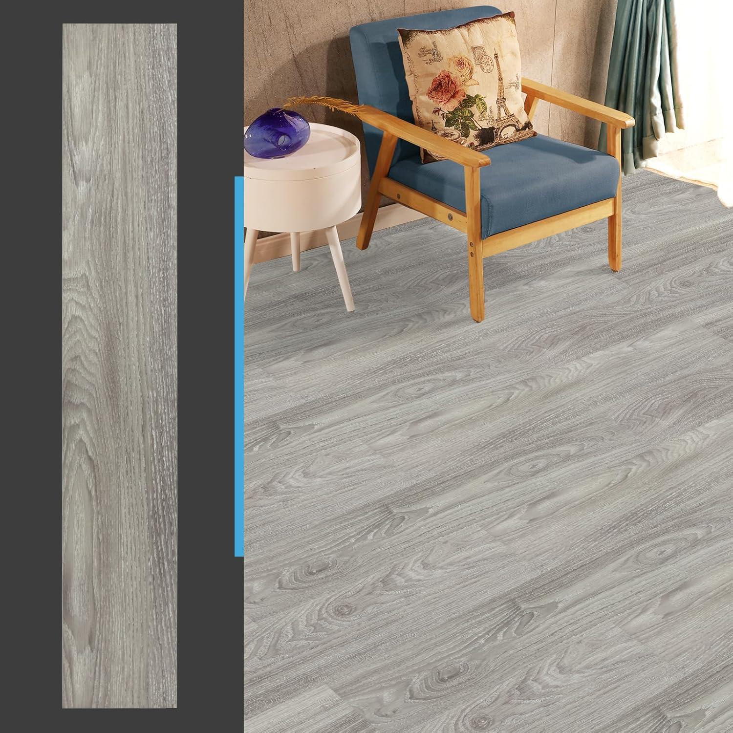 Art3d Peel and Stick Floor Tile Vinyl Wood Plank 36-Pack 54 Sq.Ft, Light Grey, Rigid Surface Hard Core Easy DIY Self-Adhesive Flooring