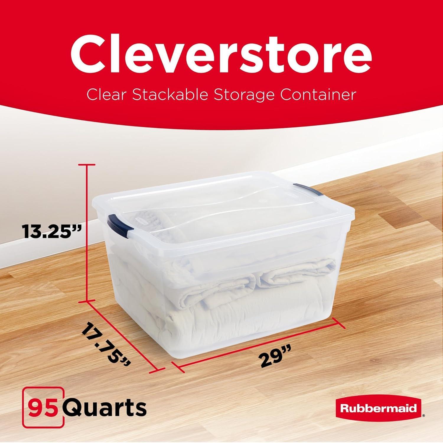Rubbermaid Rubbermaid Cleverstore Clear 95 Qt Plastic Storage Bins with Lids, 4-Pack
