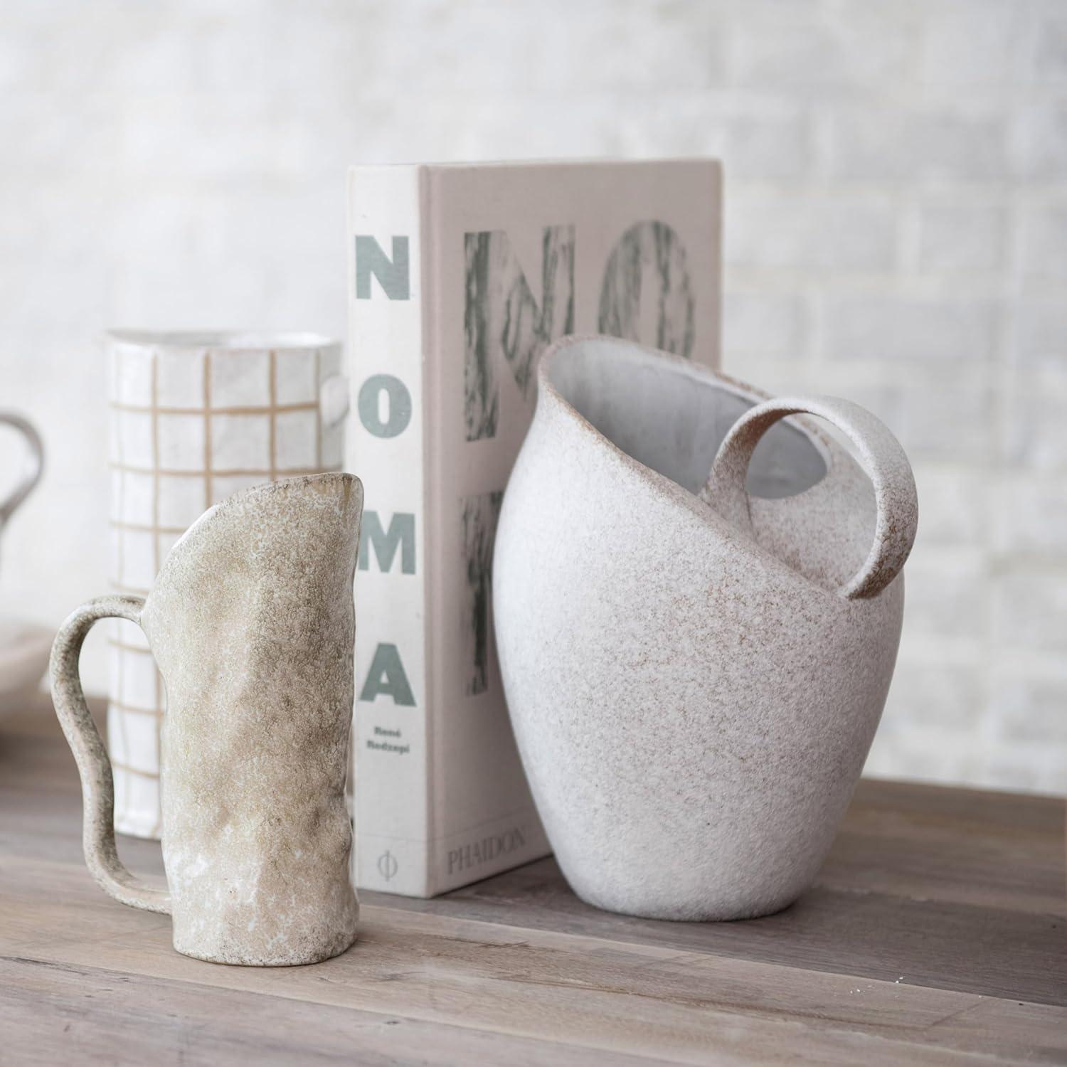 Bloomingville 9 Inches 82-Ounce Textured Stoneware Pitcher in Reactive Glaze, White