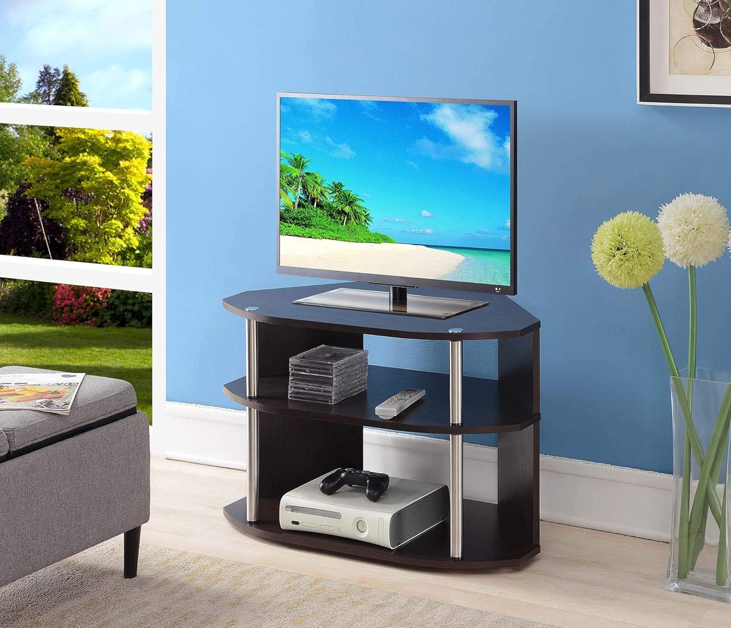 Espresso Swivel 3-Tier TV Stand with Cabinet