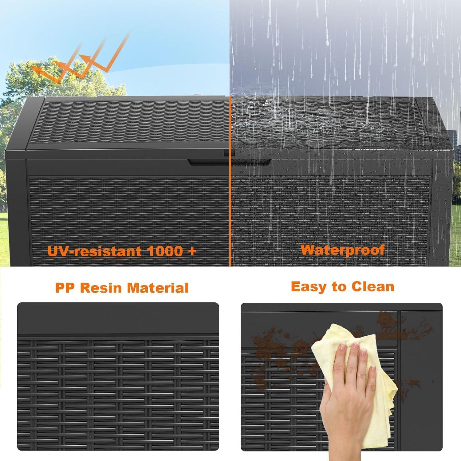 100 Gallon Deck Box, Large Resin Outdoor Storage Box Waterproof, Outside Deck Box with Lockable Lid for Patio Furniture, Pool Tools, Outdoor Equipments and Garden Tools