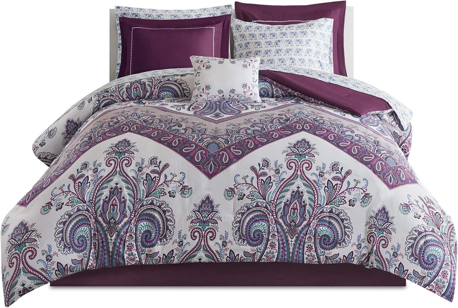 Full Purple Microfiber Reversible Boho Bed in a Bag Set