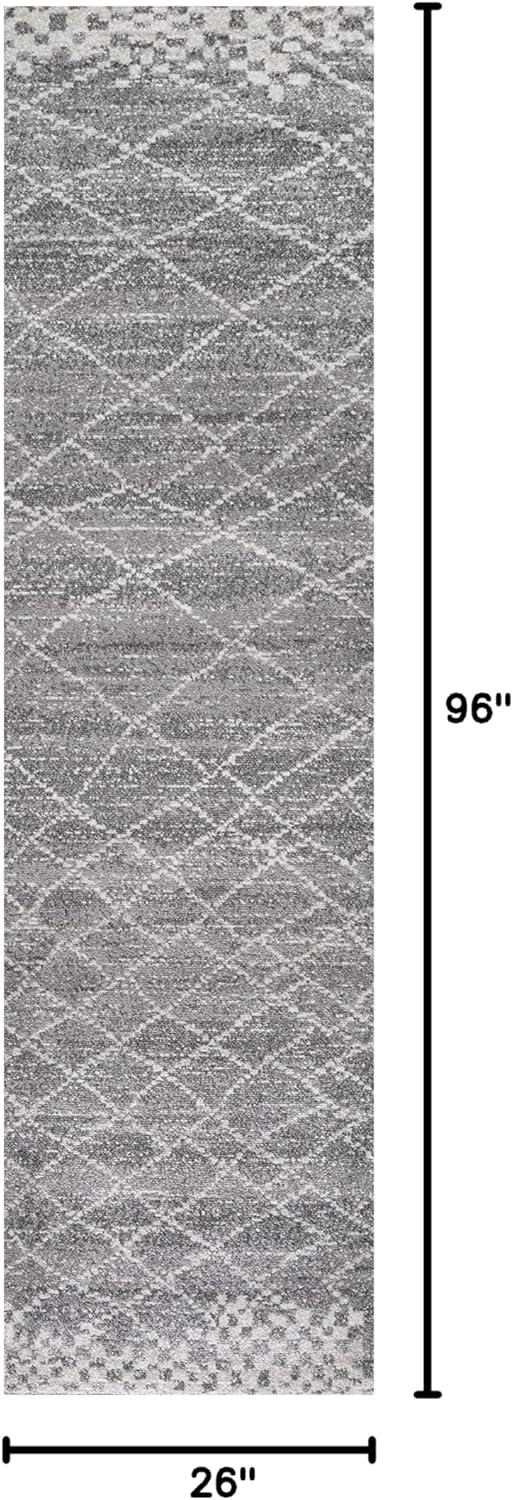 2'x8' Asilah Moroccan Modern Diamond Runner Rug, Gray - JONATHAN Y