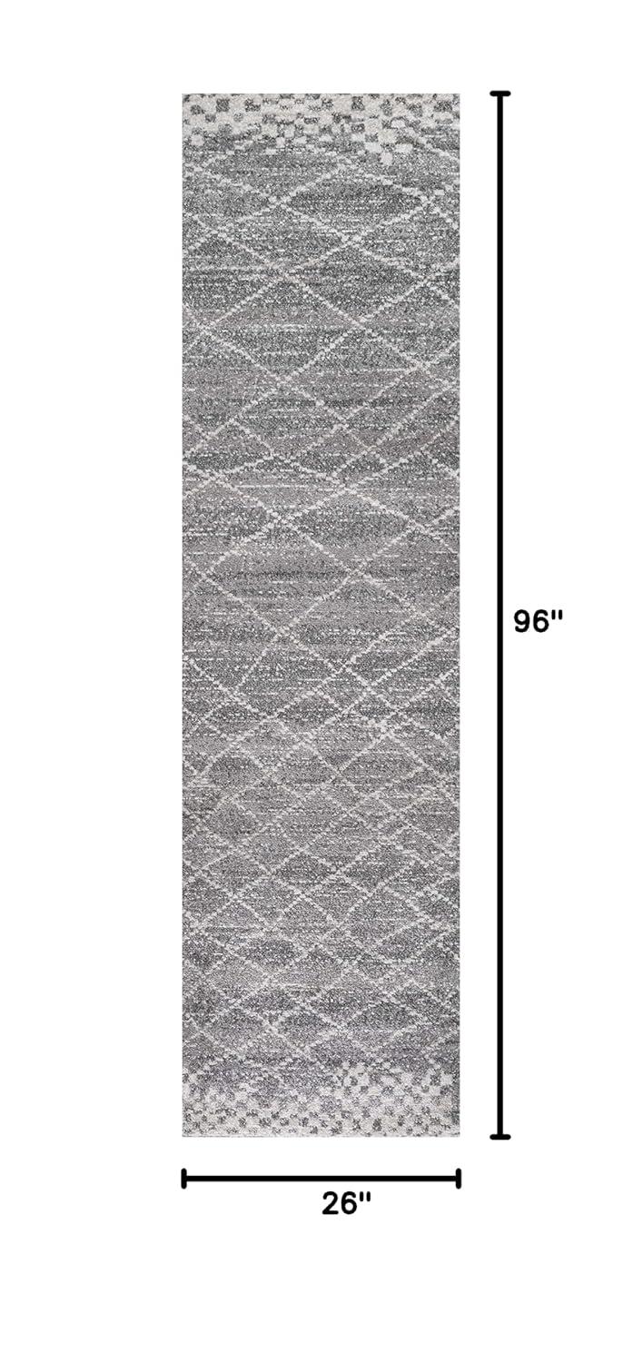 2'x8' Asilah Moroccan Modern Diamond Runner Rug, Gray - JONATHAN Y