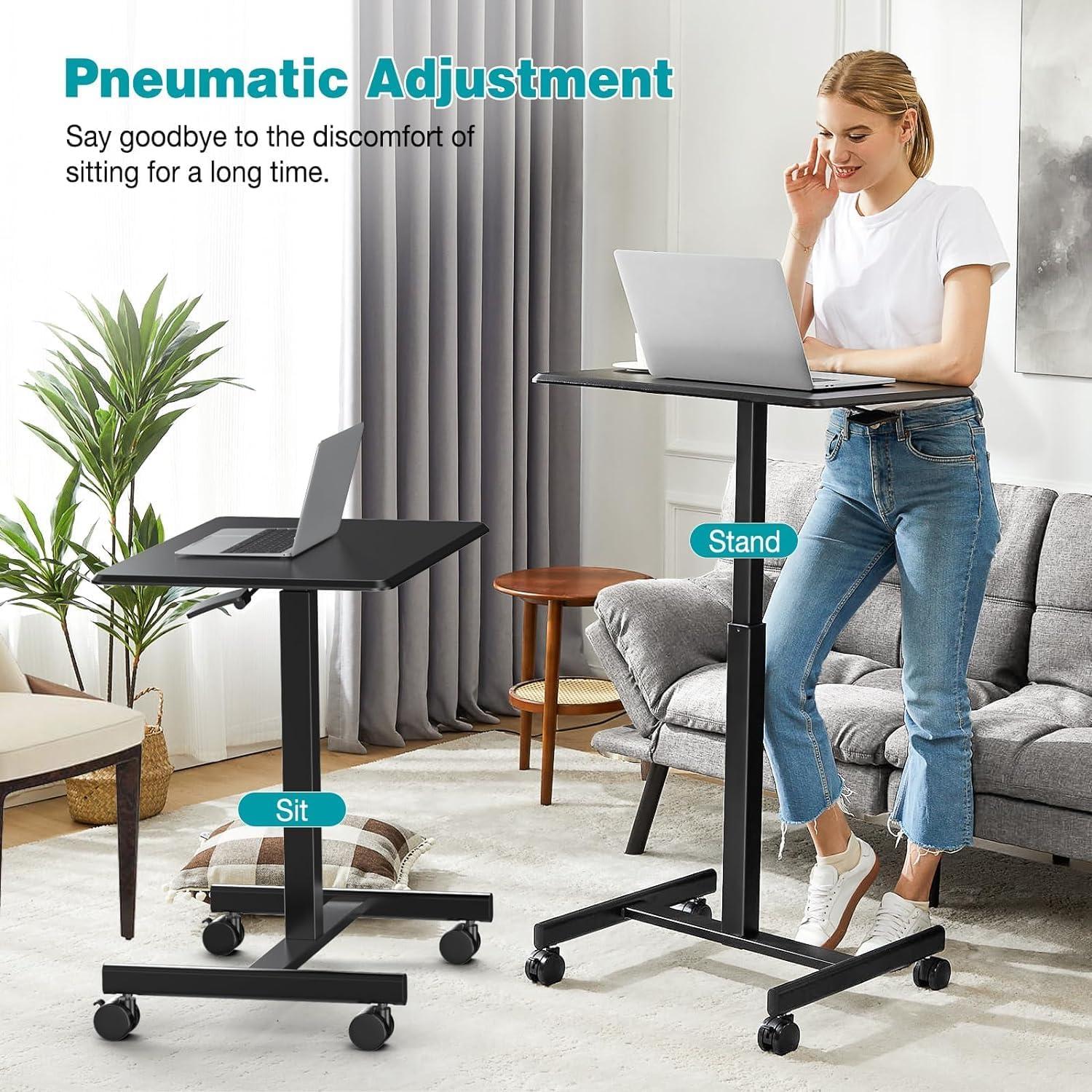 Black Adjustable Height Standing Laptop Desk with Drawer