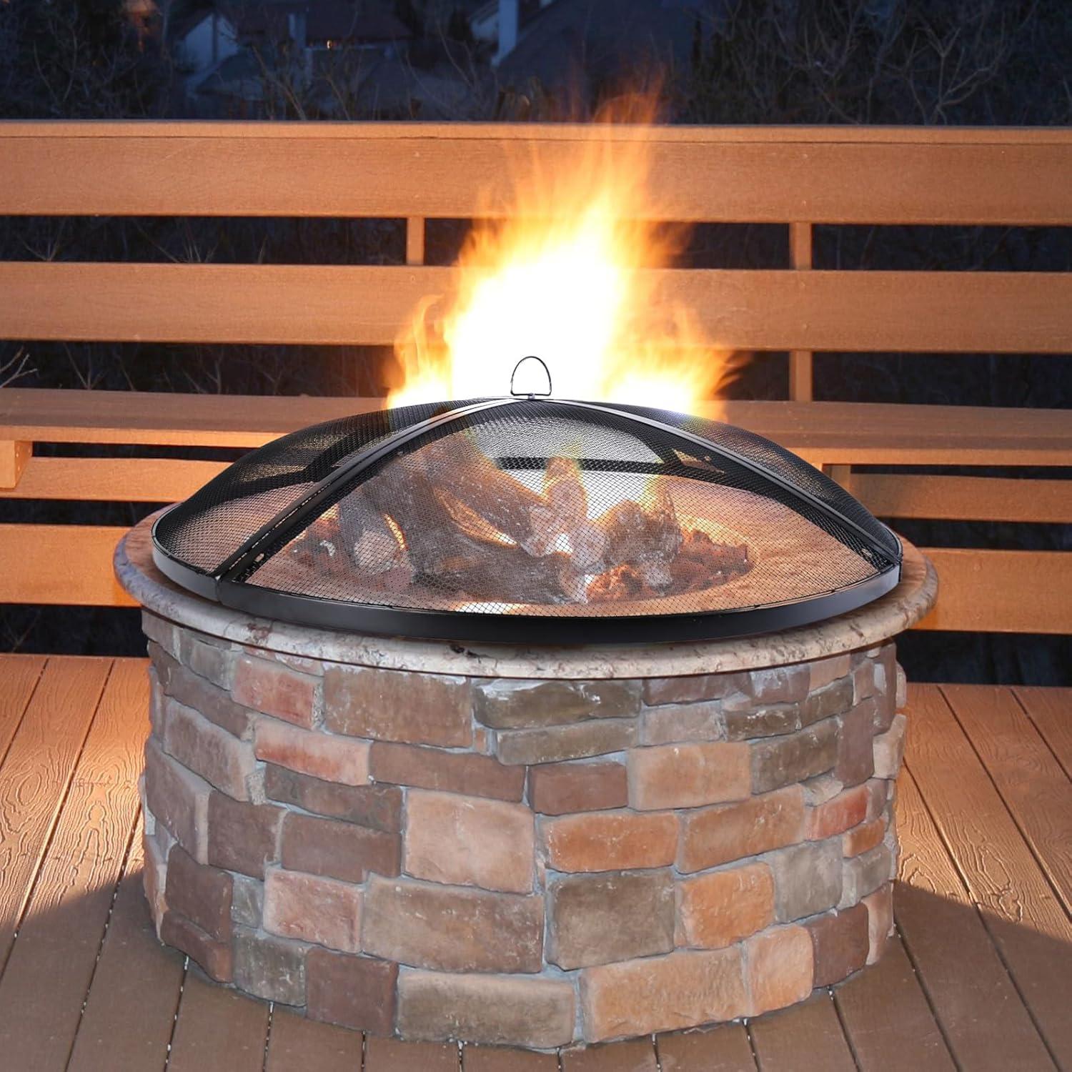 36Inch Round Screen Cover,Outdoor Patio Mesh FirePit Screens,Heavy Duty Steel Domed Ember Guard with Handle