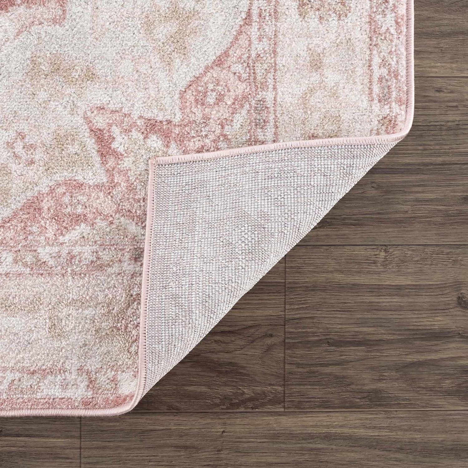 BoutiqueRugs Blush & Light Pink Collection Kandos Bohemian Oriental Medallion Area Rug - Traditional Floral Carpet for Living Room, Bedroom - Blush, Dusty Pink, Cream - 5'3" x 7' (5x7 Area Rug)