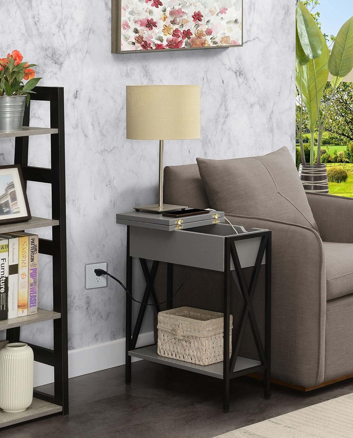 Convenience Concepts Tucson Flip Top End Table with Charging Station and Shelf, Multiple Finishes