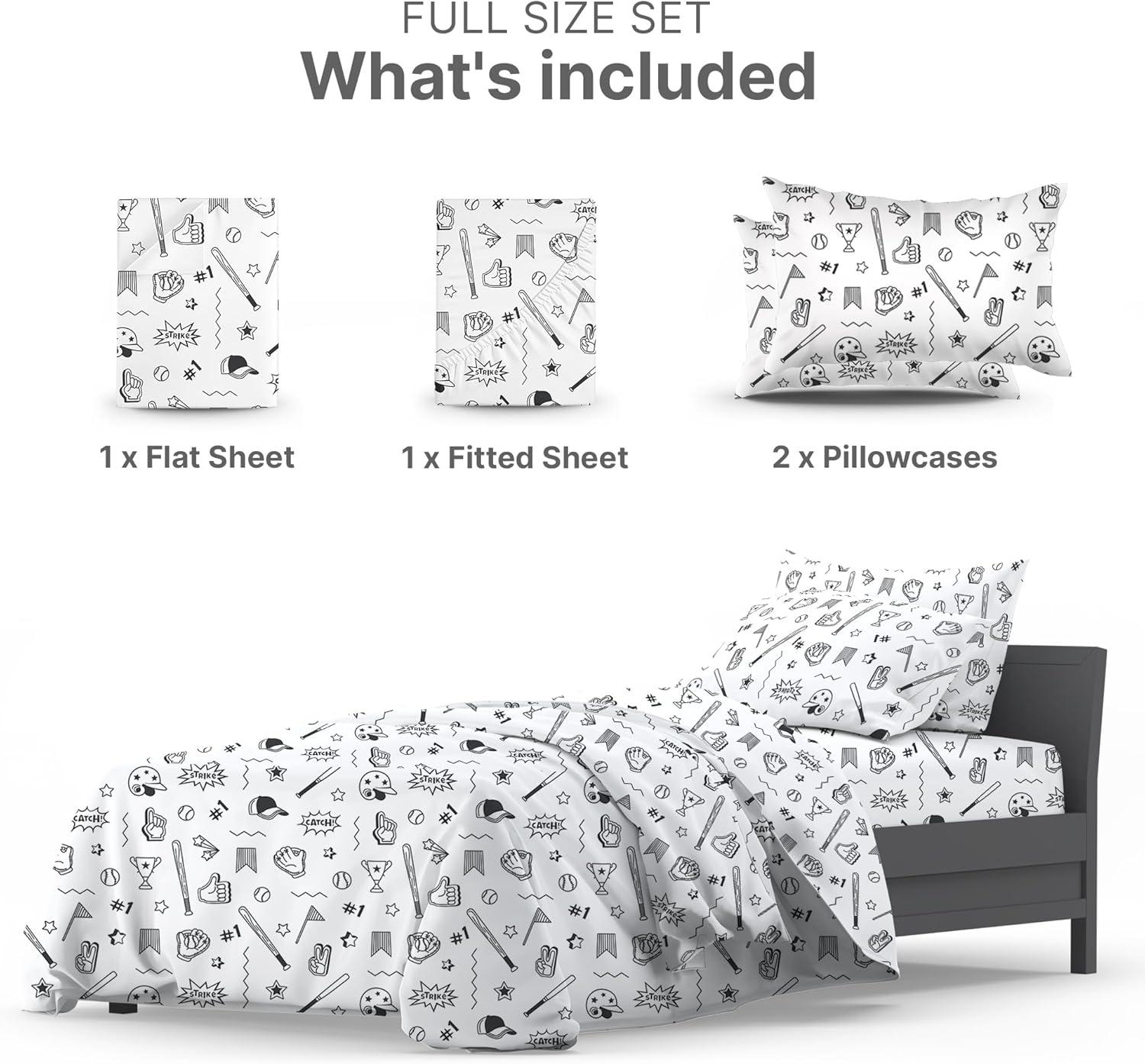 4 Piece Kids Microfiber Sheet Set - Wrinkle Free - Cute, Cozy, Soft