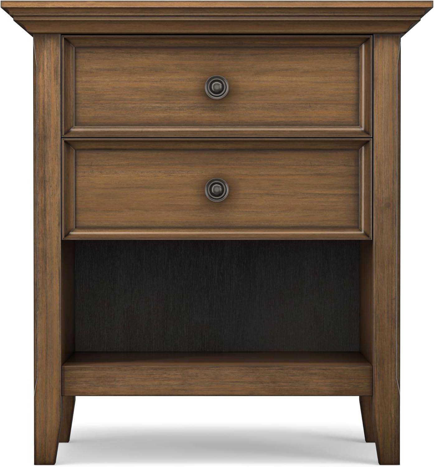Simpli Home Amherst 24"W 2-Drawer Solid Wood Nightstand with Open Shelf