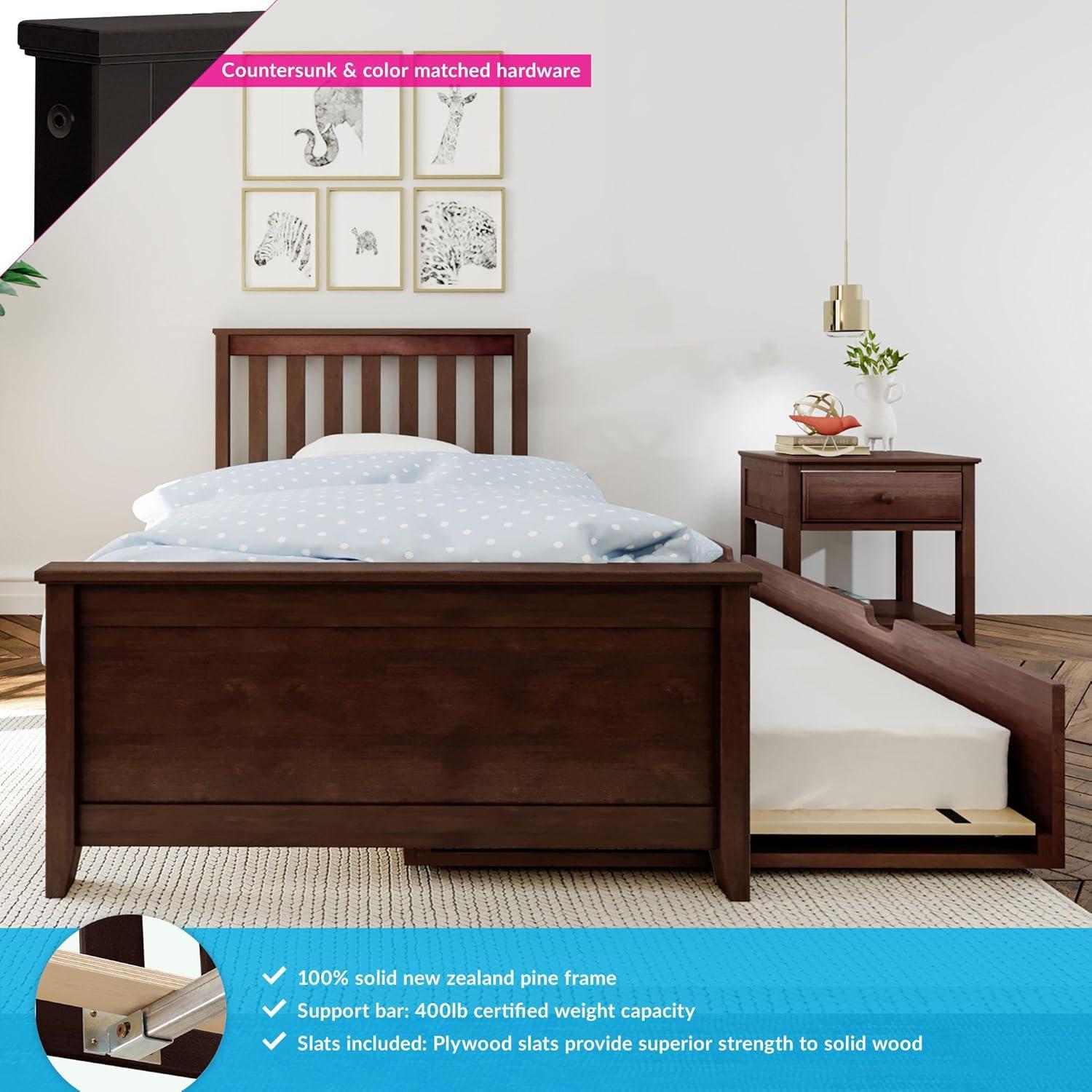 Pine Wood Twin Bed with Slatted Headboard and Trundle