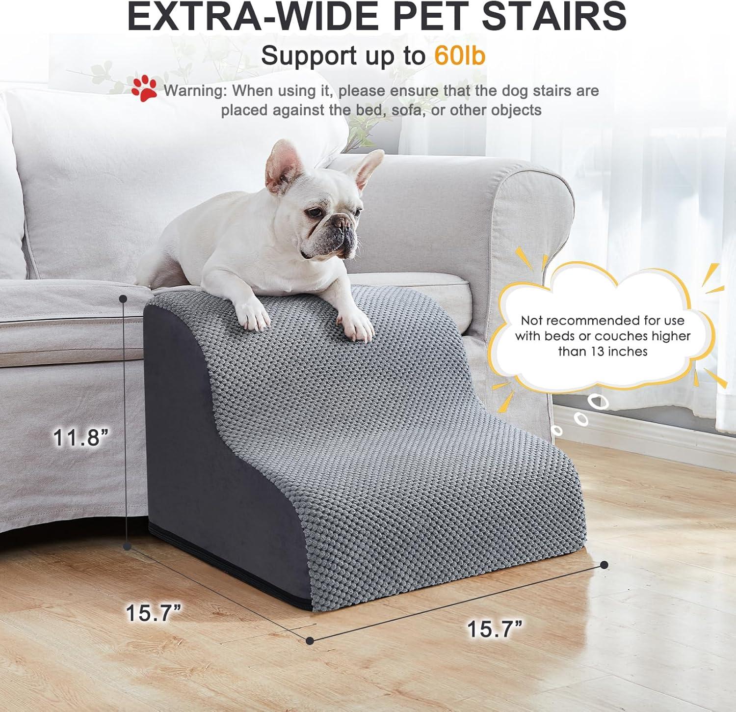 Tucker Murphy Pet™ Dog Stairs Ramps To High Beds And Couch Up To 24'', Dog Step For Small Large Dog With High-Density Foam, 4-Step Pet Stairs With Non-Slip Bottom For Puppy And Cat, Gifts Lint Roller For Dogs