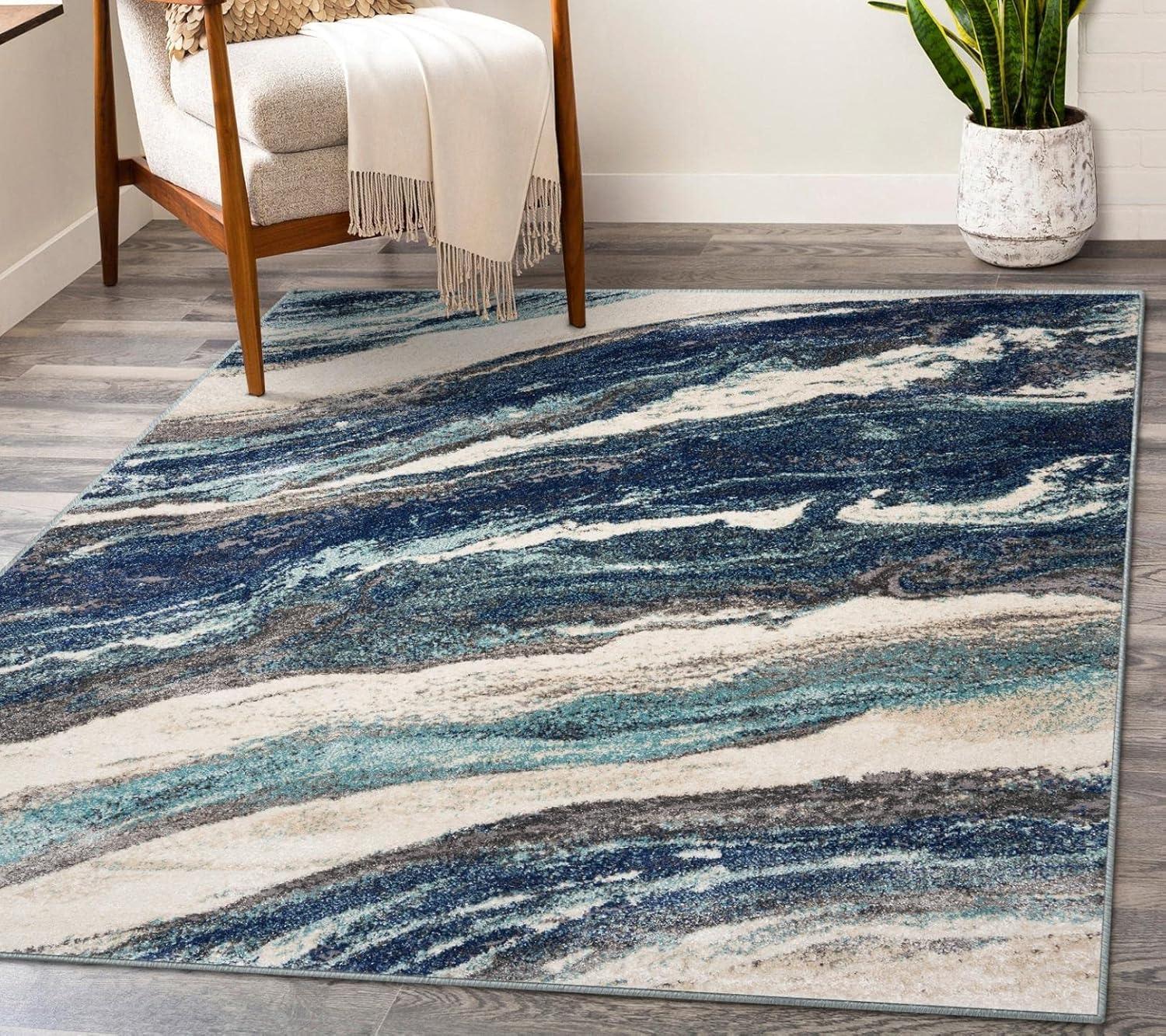 Luxe Weavers Modern Abstract Marble Area Rug, Blue 8x10