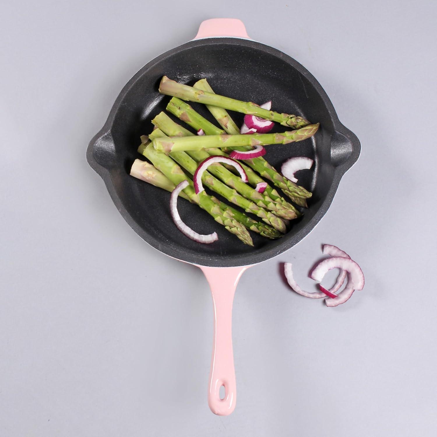 BergHOFF Neo 2Pc Cast Iron Cookware Set, 10" Fry Pan & 11" Grill Pan, Pink
