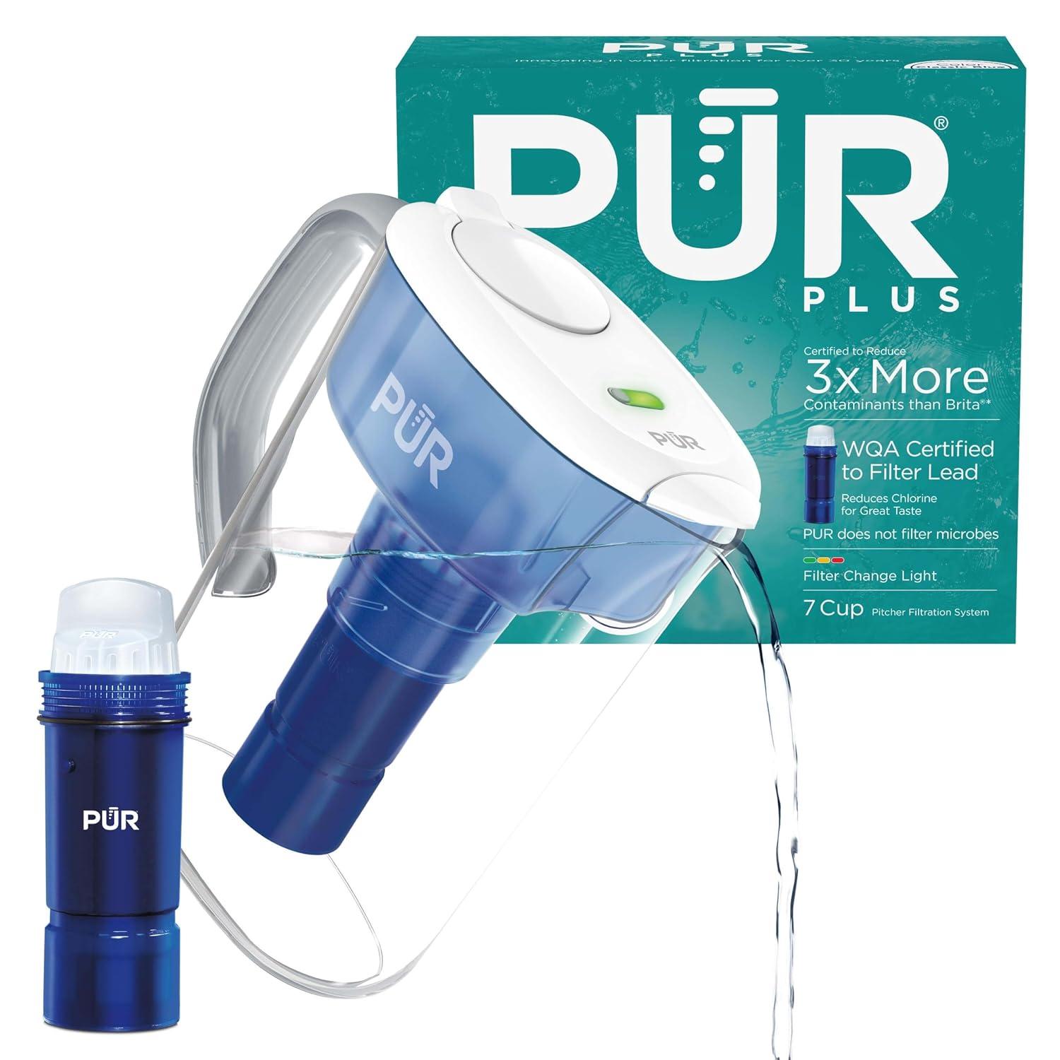 PUR PLUS 7 Cup Water Pitcher with Lead Reducing Filter, White, W 9.6" x H 10.1" x L 4.5", PPT711W