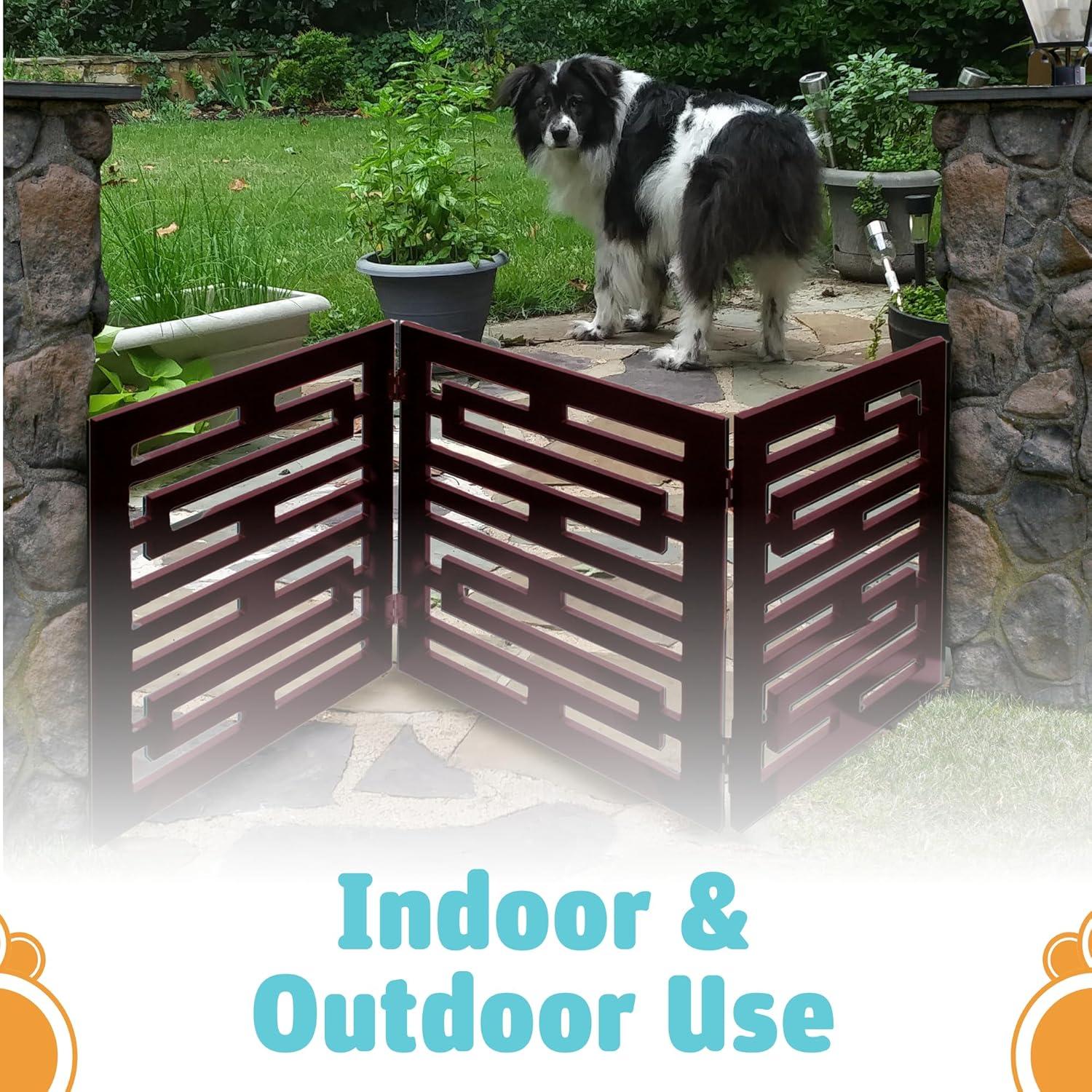 Etna 3-Panel Wooden Pet Gate, Avant Garde Design, Mahogany - Tri Fold Dog Gates for Doorways, Stairs, Puppy Safety - Free Standing Pet Barrier for Indoor/Outdoor Use - 47.5" Wide x 19" Tall