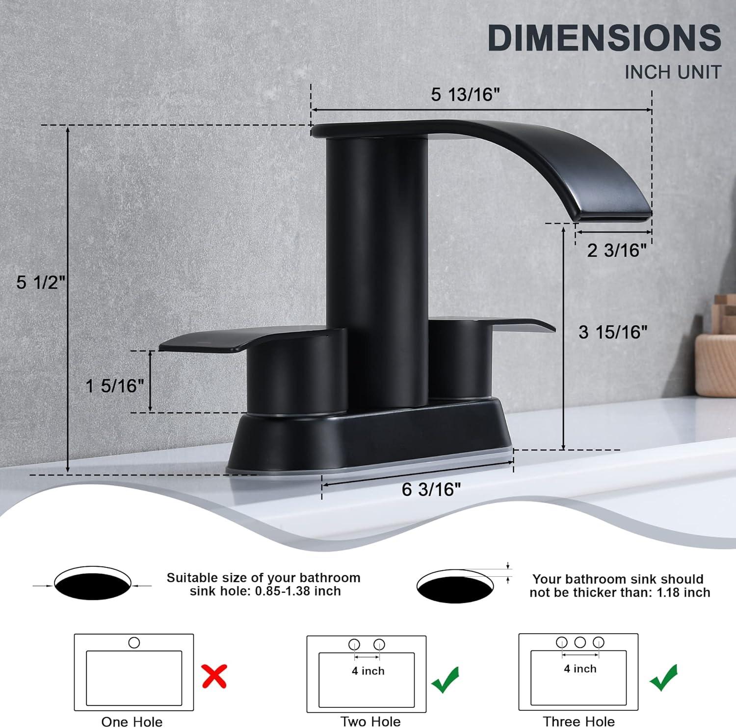 Matte Black Stainless Steel Waterfall Bathroom Faucet with Lever Handles