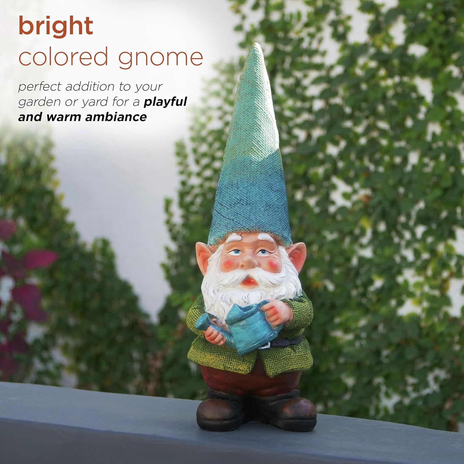 15" Outdoor Polyresin Garden Gnome with Watering Can - Alpine Corporation: Weatherproof Yard Decor