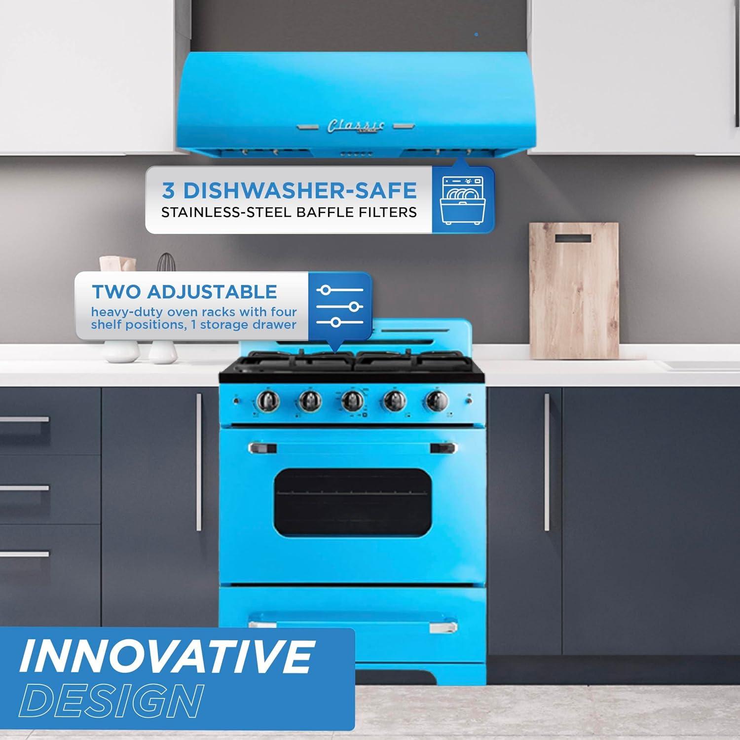 Ocean Mist Turquoise Retro Dual-Fuel Convection Range with Hood