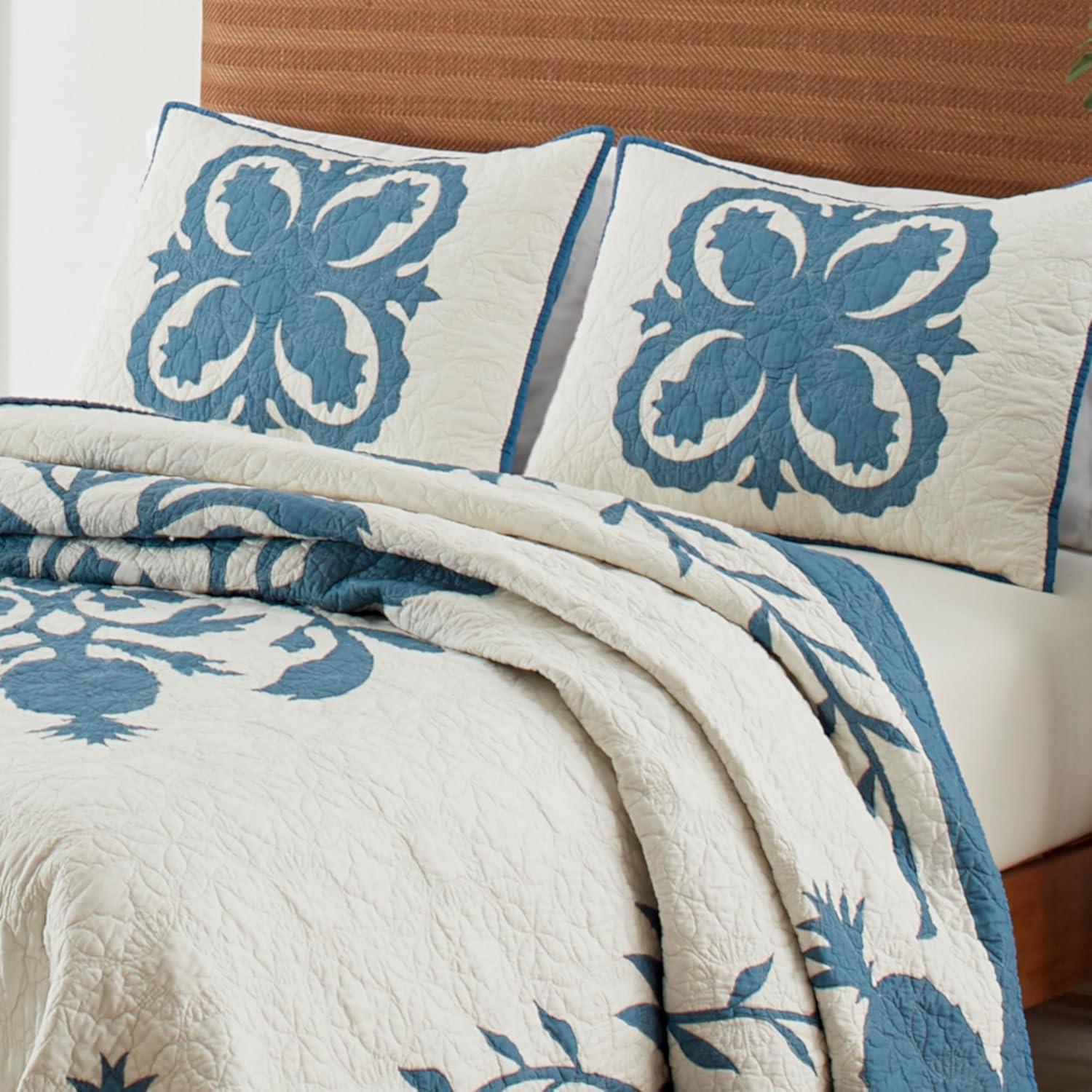 Aloha Pineapple Blue Cotton Reversible Traditional Quilt