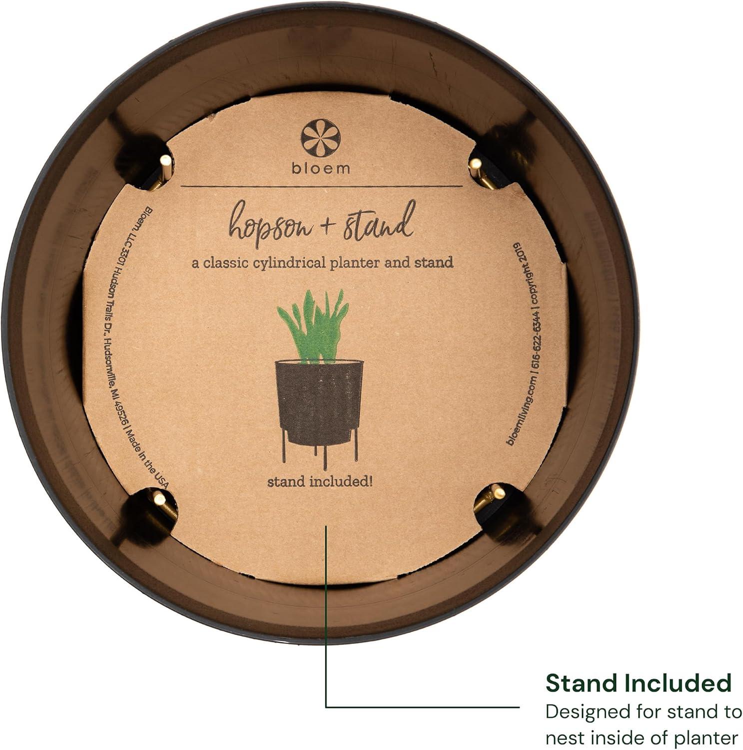 Bloem 10-in Hopson Modern Round Resin Planter with Gold Metal Stand - Black